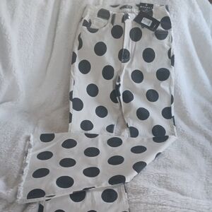 Fashion Nova Black and White Polka Dot Flare Jeans..labeled 5.. But 26"